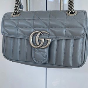 Gucci GG Marmont Grey Leather Mini Shoulder Bag Silver Hardware
